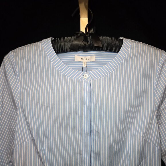 NWT MILLY "Michelle" Blue/White Stripe Bell Sleeve Blouse 8 - Picture 3 of 12